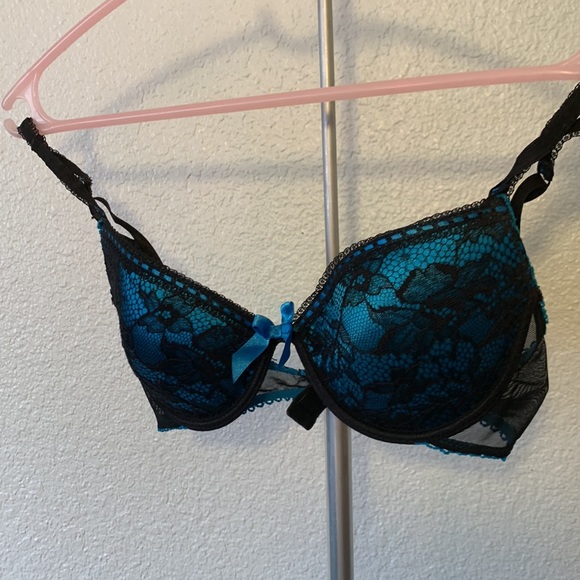 Blue turquoise padded bra with black lace - Picture 3 of 4